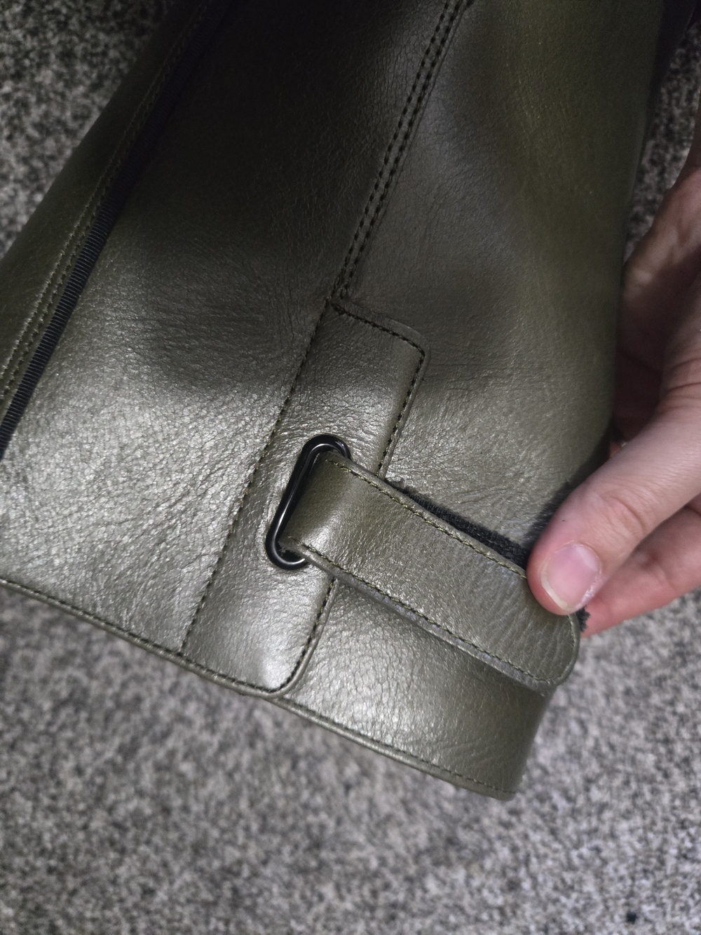 Dr. Martens Olive Green Leather Knee-High Zip Boots with Yellow Stitching - Picture 10 of 16